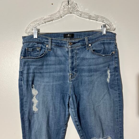7 For All Mankind Josefina Slim Fit Distressed Blue Denim Jeans Women’s Size 16 - Picture 2 of 8